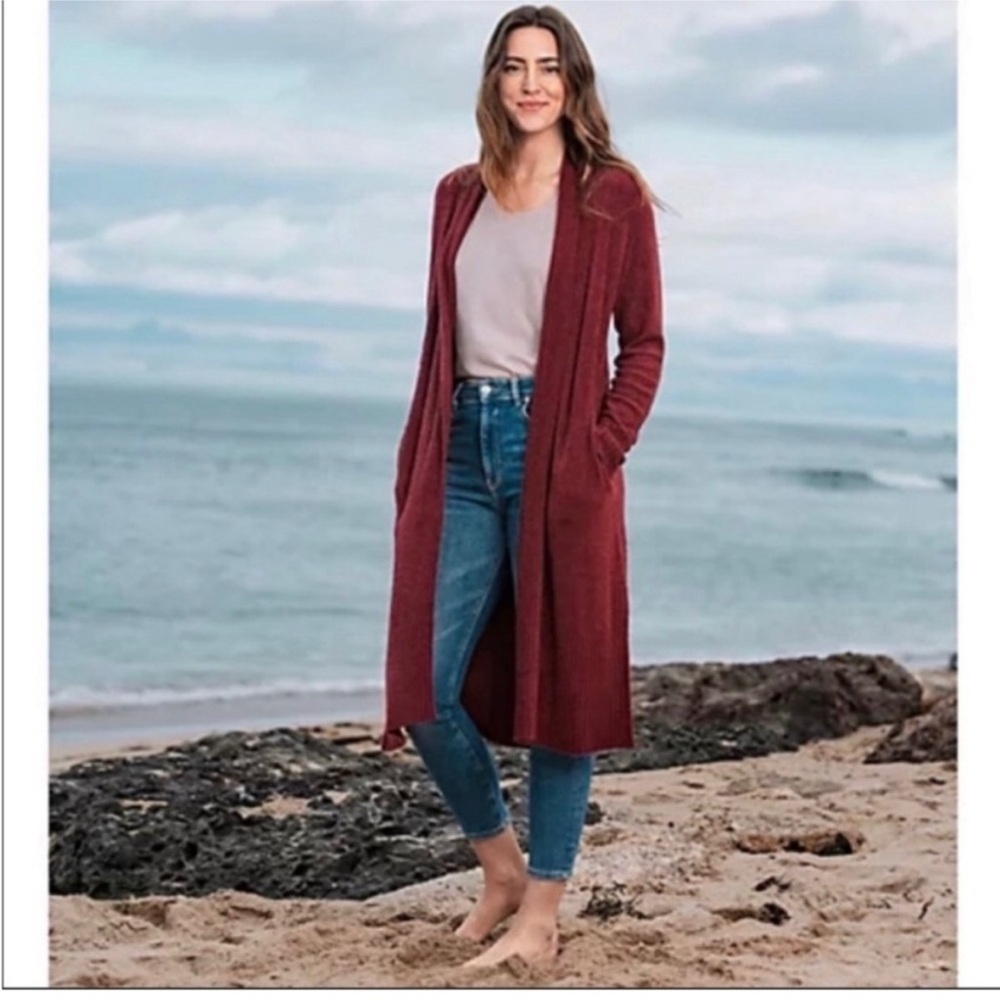 Barefoot Dreams Catalina Long Cardigan Maroon Size XL Pockets